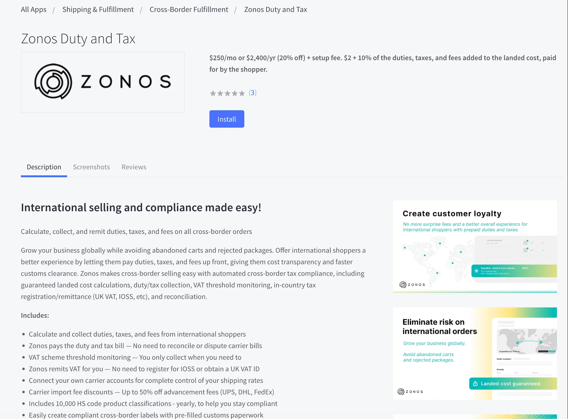 Install the Zonos Duty and Tax app.
