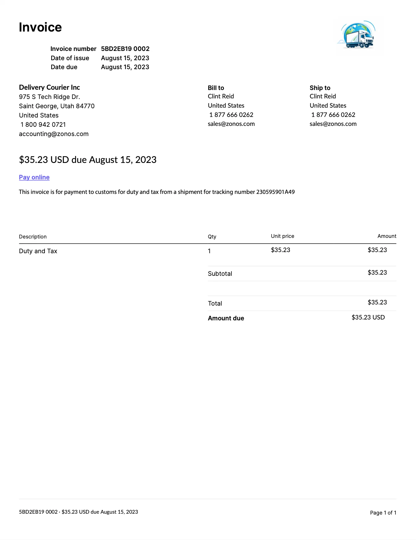 Customs receipt